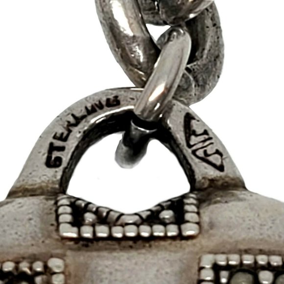 Vintage Judith Jack Sterling Silver Marcasite Heart Charm Dangle Bracelet #10409 - Picture 6 of 8